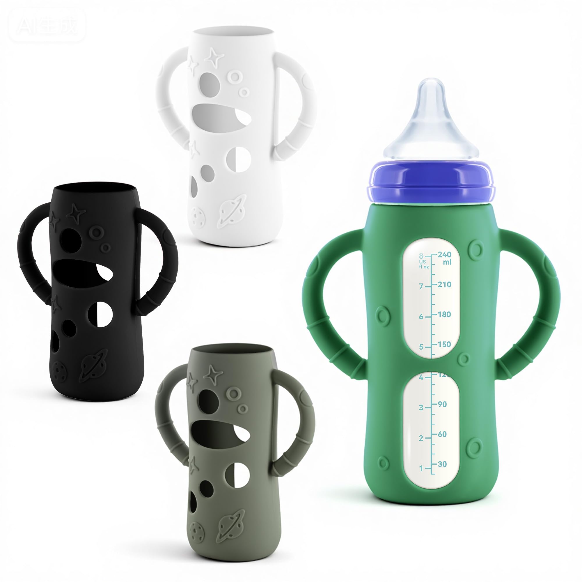 Photo 1 of DANACNPR 4-Pack Silicone Sleeves for Lansinoh Glass Bottles 8 oz- Starry Sky Design Baby Bottle Holder with Handles,Protectors for Lansinoh Natural Wave Glass Bottles, Anti-Scald Feeding Supplies