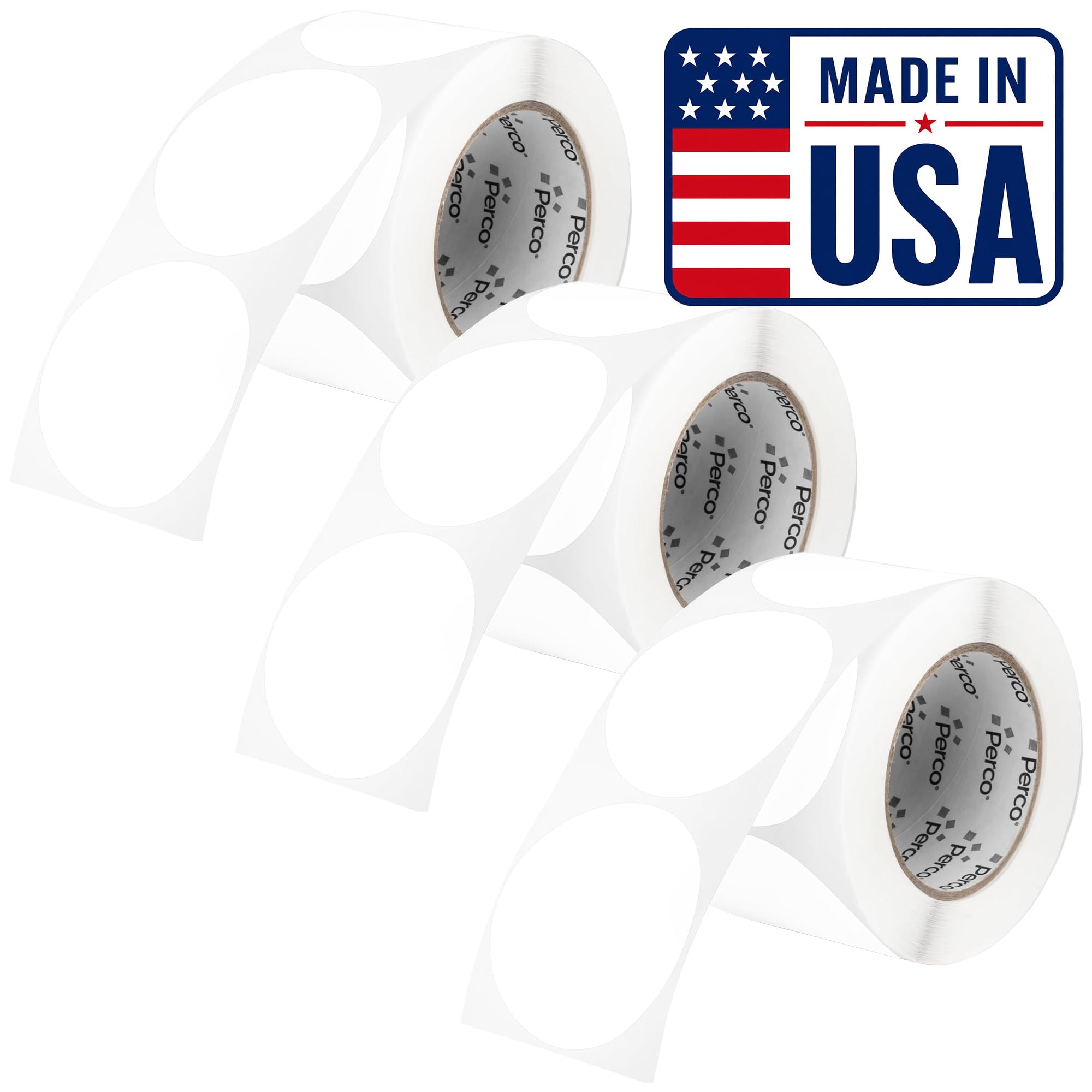 Perco White Perforated Round Circle Dot Sticker 3-Inch Labels — 3 Rolls, 1,500 Stickers - Printable Labels for Logos, Pricing, Instructions &amp; Product Info - Made in USA