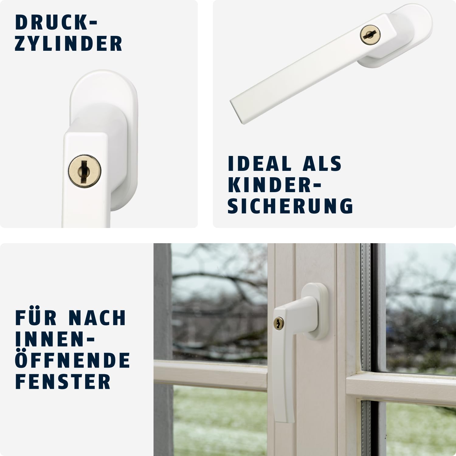 ABUS Abschließbarer Fenstergriff FG210 AB210 - Fensterknauf mit Druckzylinder, gleichschließend - ABUS-Sicherheitslevel 3 - 59487 - Weiß