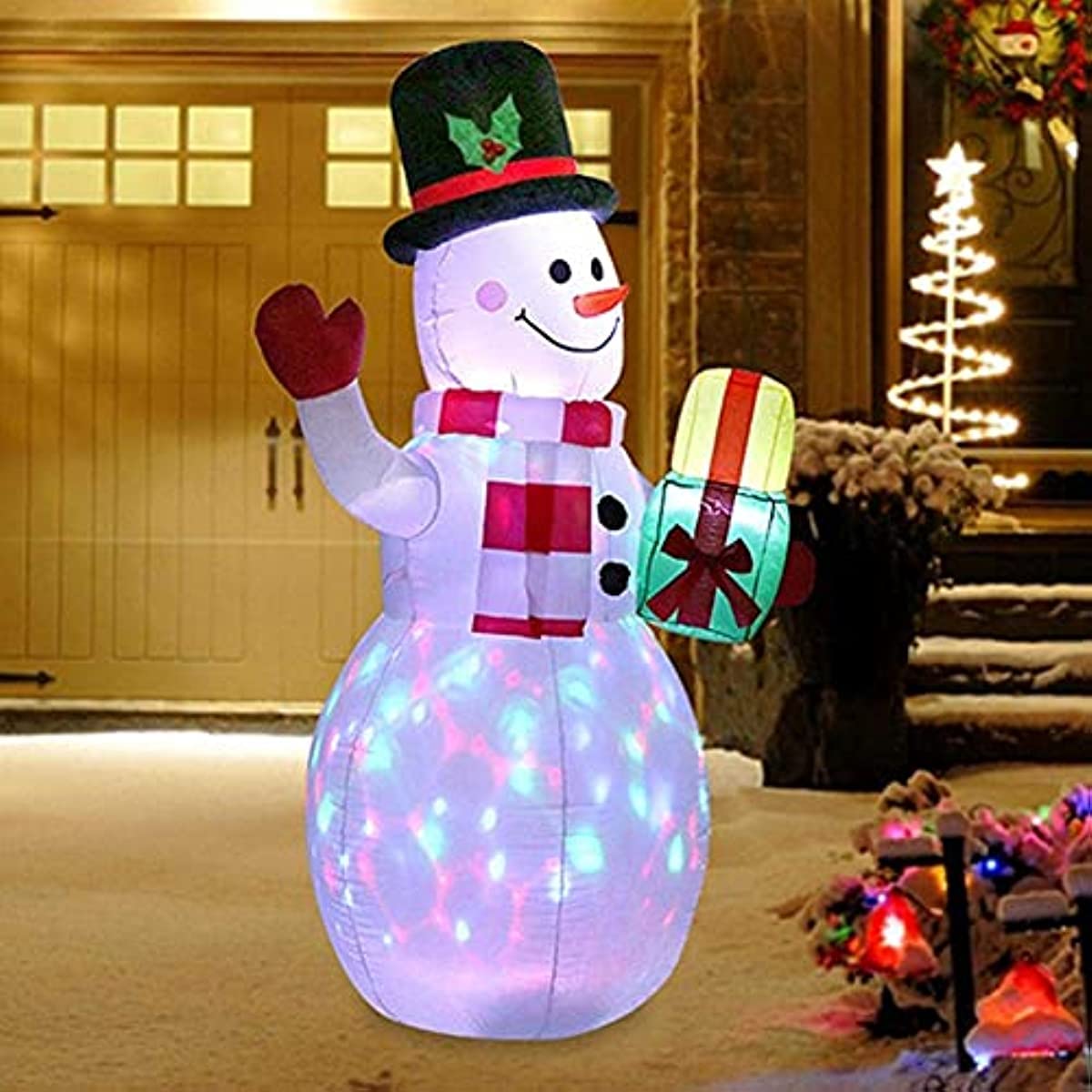 Bonhomme de neige gonflable de 1,5 m avec souffleur intégré et lumières LED rotatives colorées, pour cour, jardin, extérieur