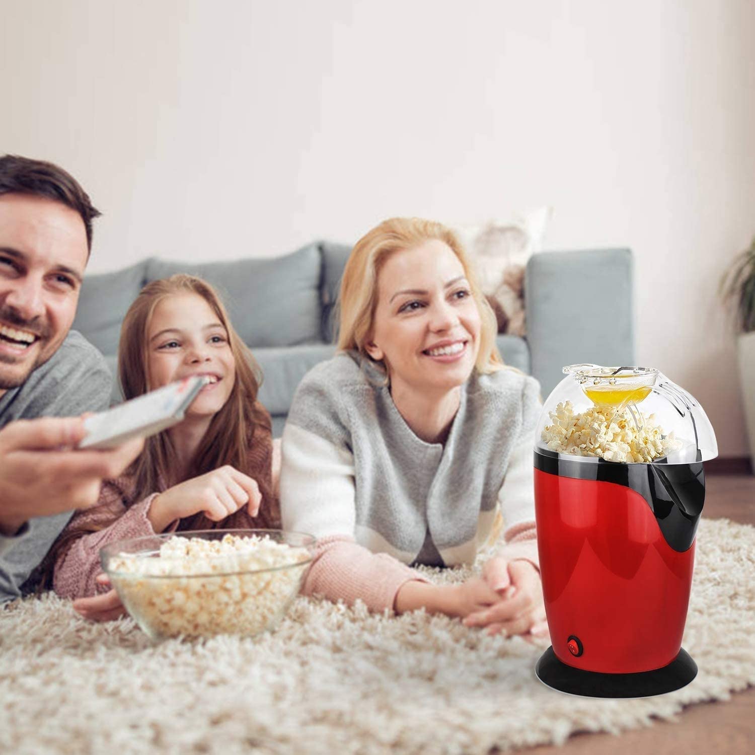 Macchina per Popcorn Macchina per Popcorn ad Aria Calda, Piccola Macchina per Popcorn elettrica Senza Olio da 1200 W con misurino da 60 g e Coperchio Superiore per la casa, Il Carnevale e Le