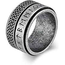 Mens 14mm Stainless Steel Vintage Norse Viking Rune Spinner Ring Nordic Viking Celtic Knot Anxiety Rings