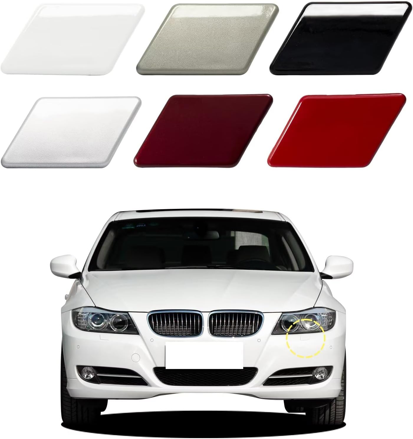 Car Front Bumper Headlight Washer Cover Compatible with BMW 3 Series E90 E91 2009 2010 2011Headlight Washer Nozzles Cover 61677211209 61677211210 Cinnabar Red Left