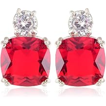 [RIZILIA CLASSIC] Stud Pierced Earrings with Cushion Cut Gemstones CZ [Multi-Colors available] in 18K White Gold Plated, Simple Modern Elegant