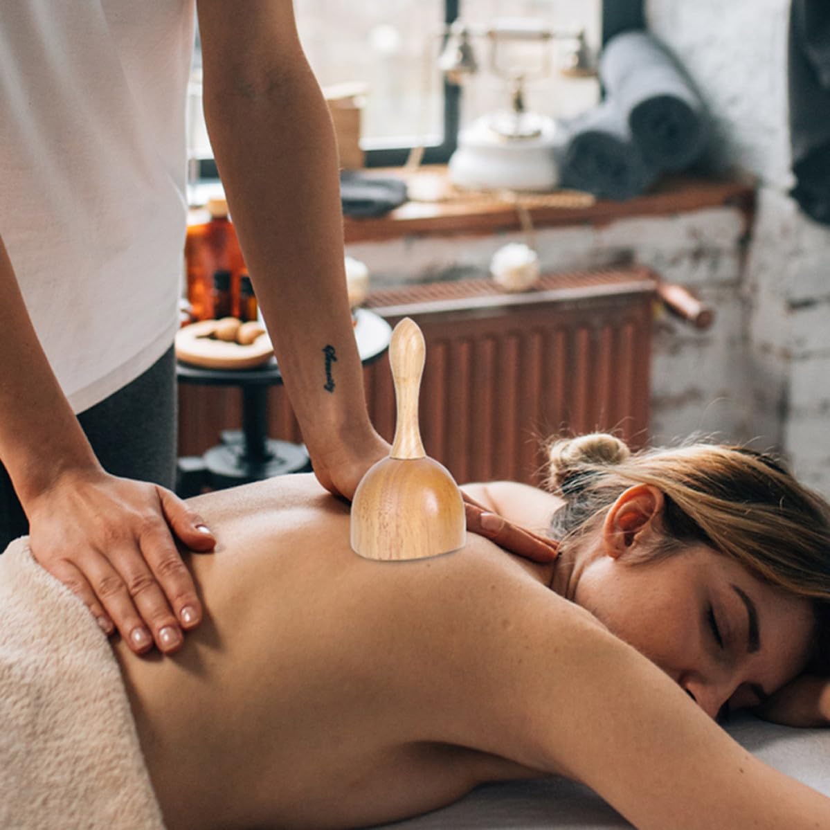 4 Stück Holz Massagewerkzeug mit Rückenmassagerolle und Holzschabebrett für Glatte Anwendung ohne Geruch für Persönliche Entspannung und Reise