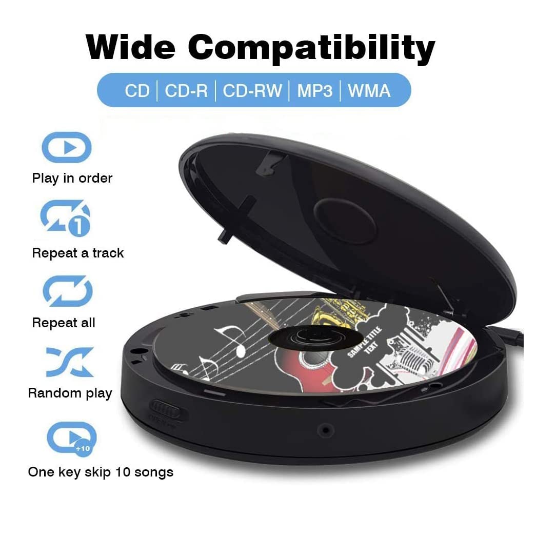 Lettore CD portatile, altoparlante stereo integrato, lettori MP3 Walkman personali con Bluetooth, lettore musicale CD ricaricabile per compact disc per auto, per feste, palestre e studi di danza, yoga