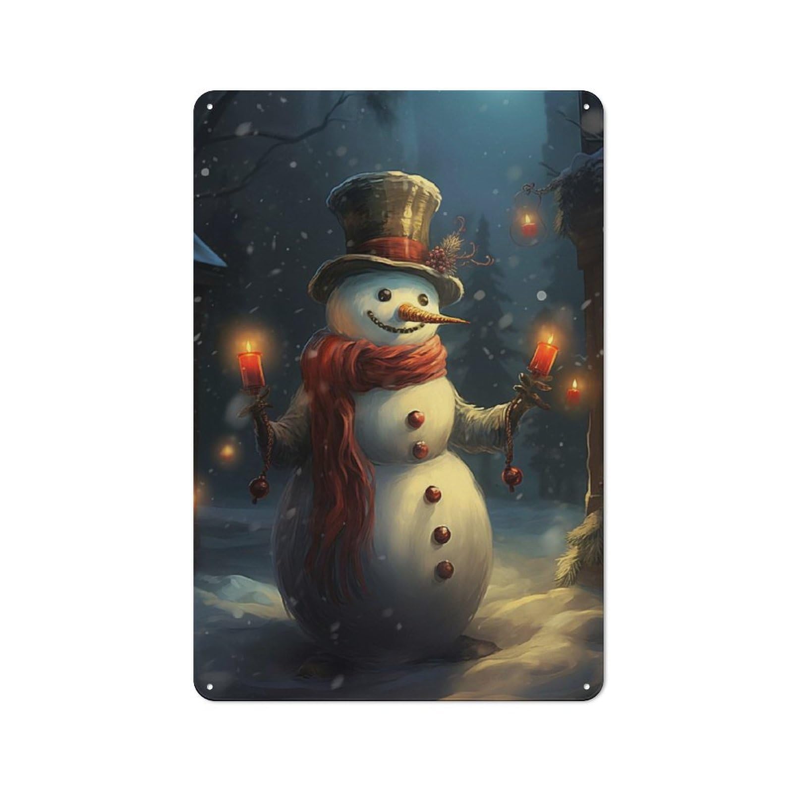 Junmoney Smiling Snowman With Candles Metal Plaque 30X20cm With For Home Bar Wall, Retro Decor, For Garage, Workshop And Man Cave Decoration