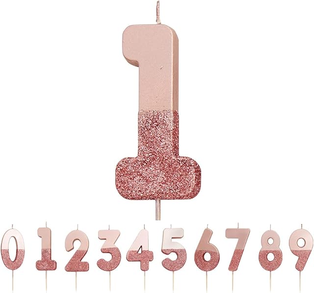 Talking Tables Rose Gold Glitter Number 1 Candle | Premium Quality Cake Topper Decoration | Pretty, Sparkly for Kids, Adults, Teenagers, 1st Birthday Party, 18th, 21st, Anniversary, Milestone