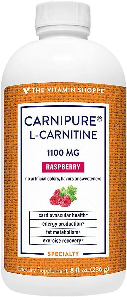 The Vitamin Shoppe Liquid Carnipure™ L-Carnitine 1100mg - Raspberry Flavor, Clinically Studied Ingredient - Supports Weight Management, Energy Production & Fat Metabolism (8 Fl Oz) : Health & Household