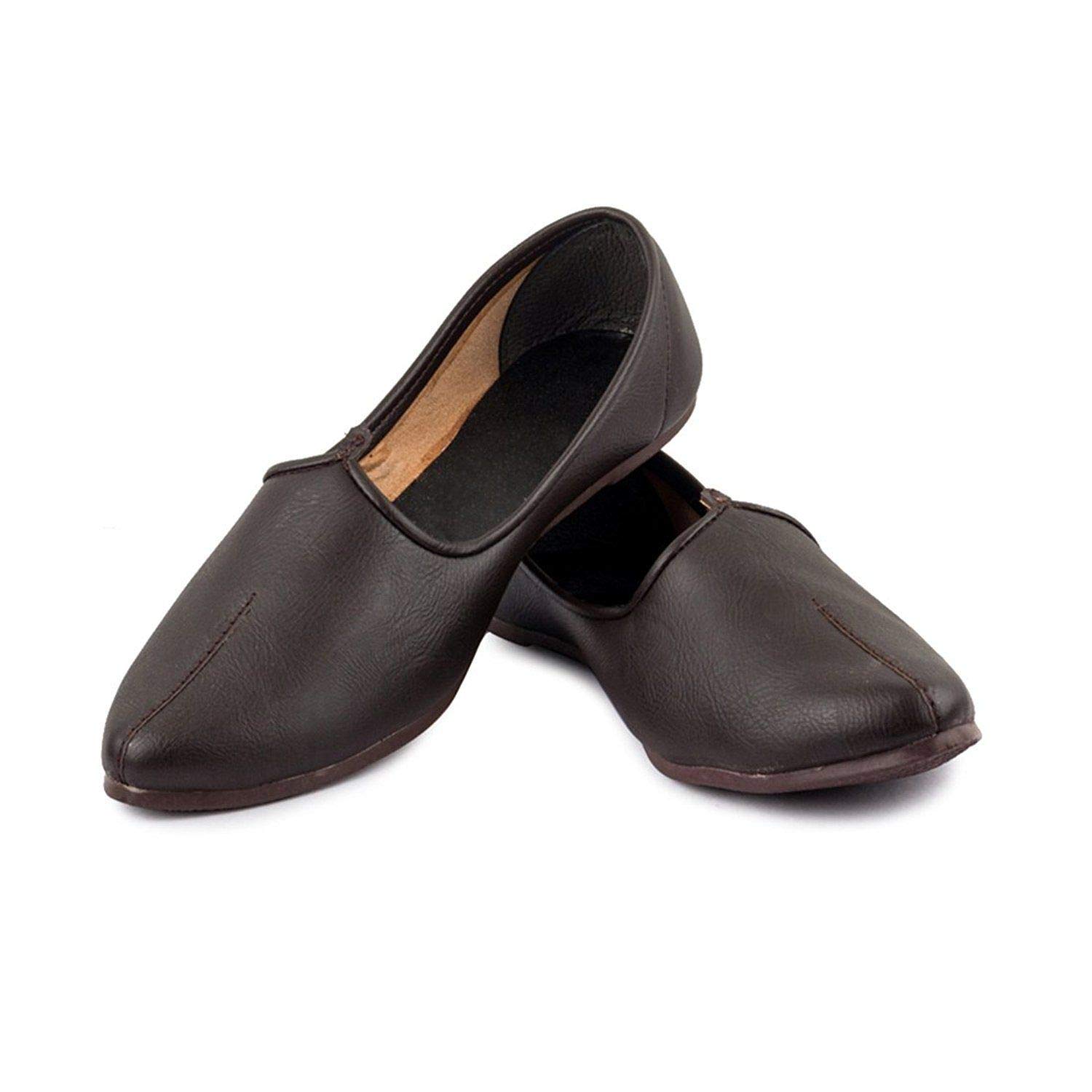 Ankaro Men's Brown Leather Punjabi Jutti, Jalsa Mojari, Ethnic Khusa, Rajasthani Footwear