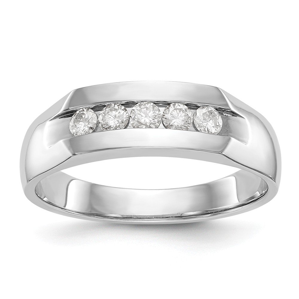 Solid 14k White Gold Lab Grown Diamond Five Stone Men's Wedding Ring Band Channel Ban (.35 cttw.)