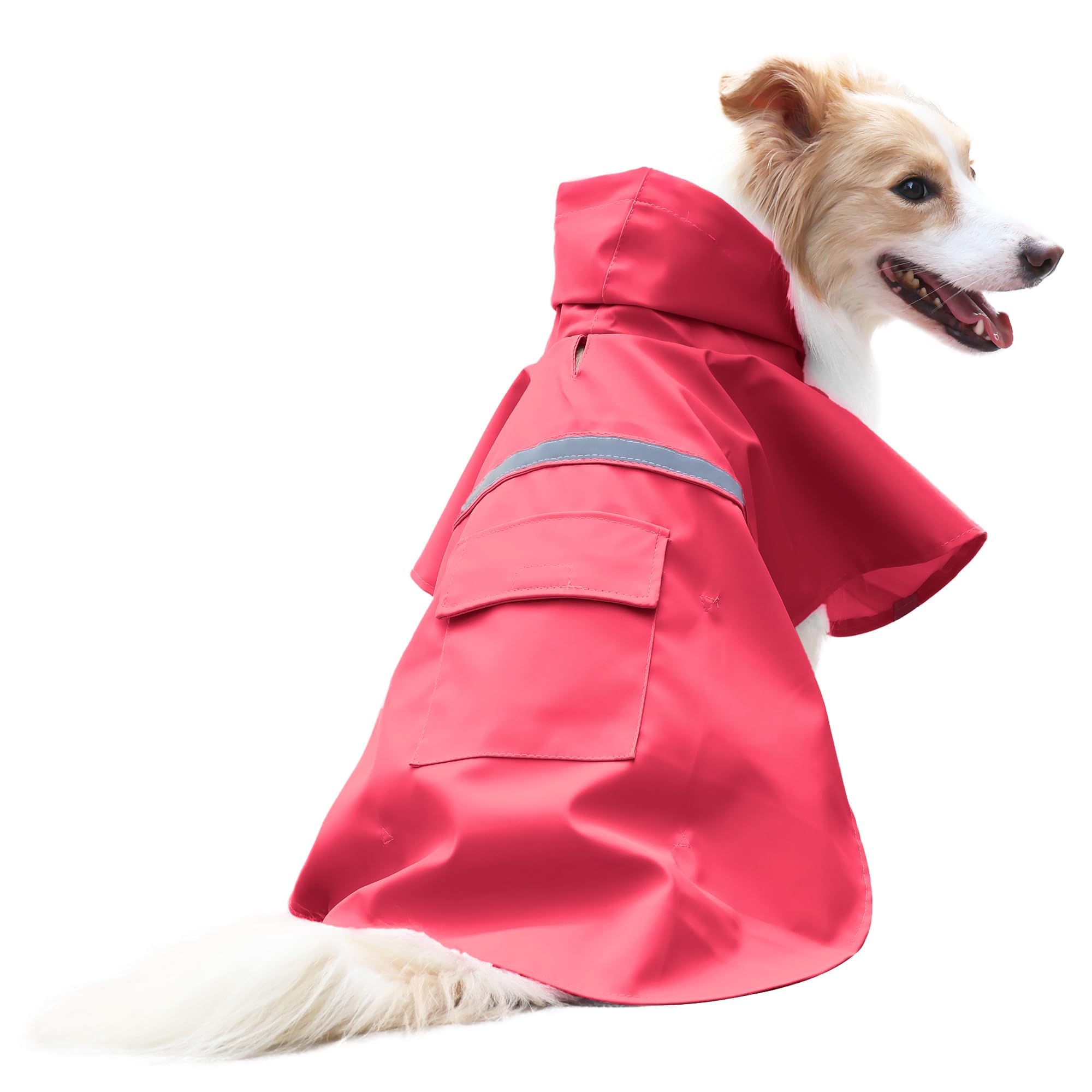 NACOCO Large Dog Raincoat Adjustable Pet Water Proof Clothes Lightweight Rain Jacket Poncho Hoodies with Strip Reflective (XL, Red)