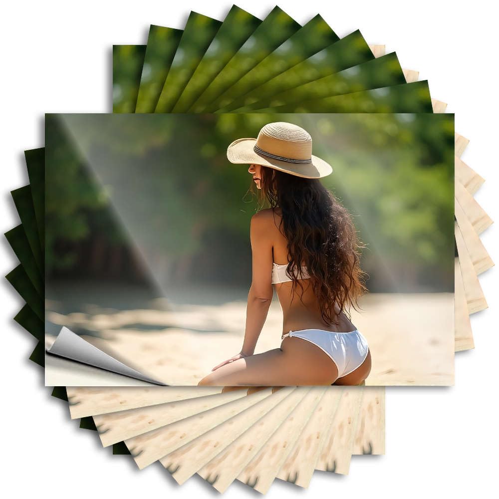 Guest Funny Sticker Durable Hat | Woman in White Bikini Sitting On Beach. Optical Illusion Self Adhesive Sticker for Billiards DIY(8X12CM)