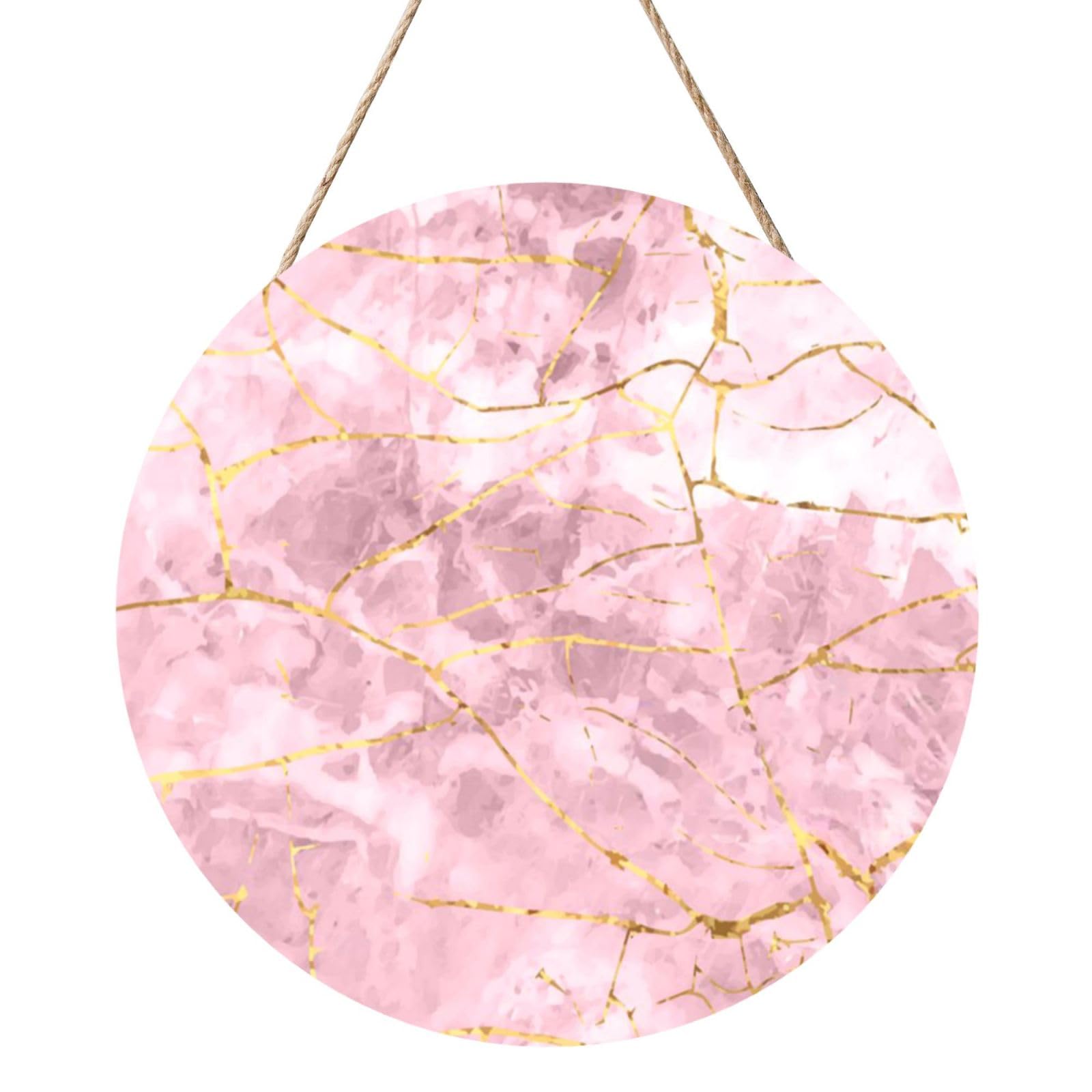 InOmak Marble Rose Gold, Round Wood Panel Painting 12 in, Wall Hanging Painting For Home