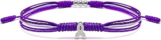 Purple Awareness Bracelet for Pancreatic Cancer, Epilepsy, Alzheimer, Lupus, Colitis, Cystic Fibrosis, Fibromyalgia, Sarcoidosis, Attention Deficit Disorder and more, Protection String