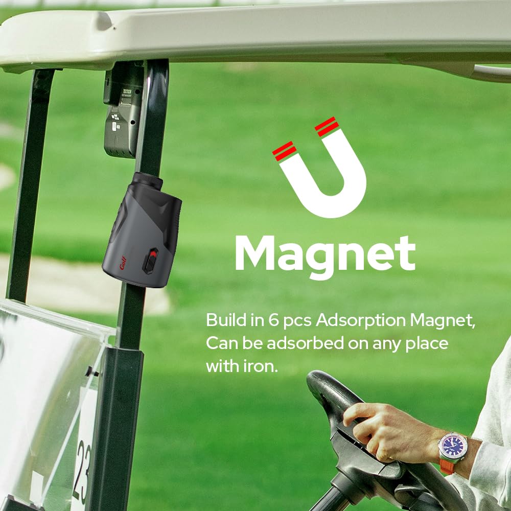 Telémetro de golf con vibración de bloqueo de asta de bandera de pendiente y pin, buscador de rango de 1200 yardas, interruptor de pendiente externo, legal para torneos de golf, batería