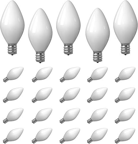 SUNSGNE C7 Bombillas LED blancas de repuesto para Navidad, bombillas de base de candelabro E12 de 0.6 W, ideales para lámpara de sal, luces