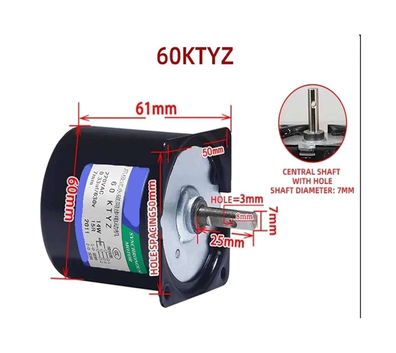 110V 14W 60KTYZ 28W 68KTYZ Permanent Magnet Synchronous Motor Forward Reverse Controllable AC Electric Motor(60KTYZ P8MM2.5rpm)