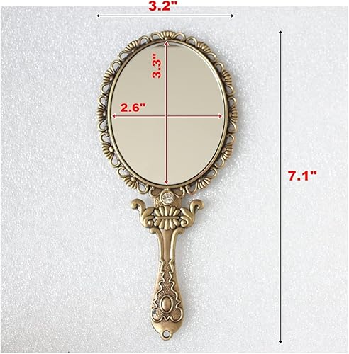 Miniatura 3 de SEHAMANO - Espejo de mano vintage de 5 piezas con rosa en relieve en la parte posterior, espejo de metal de belleza, bolso compacto, espejo pequeño