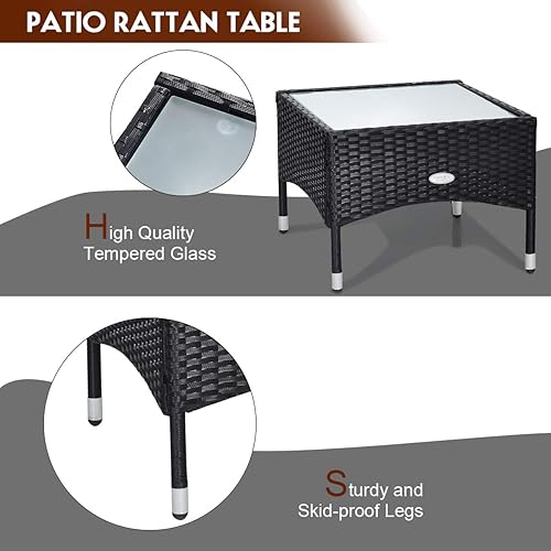 Miniatura 6 de HAPPYGRILL 3PCS Patio Furniture Set Rattan Wicker Bistro Set with Glass Coffee Table & Soft Cushions for Balcony Garden Poolside