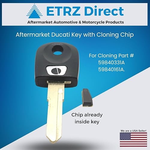 Miniatura 2 de Ducati - Llave de motocicleta en blanco con chip transpondedor, doble cara, cantidad: 1 unidad, negro y plateado, llave física, compatible con