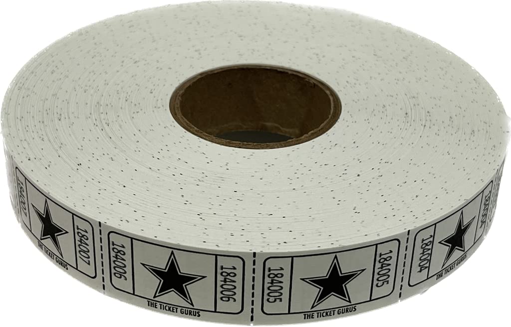 The Ticket Gurus-roll of 2000 White Star Tickets Single Roll Consecutively Numbered Raffle Tickets