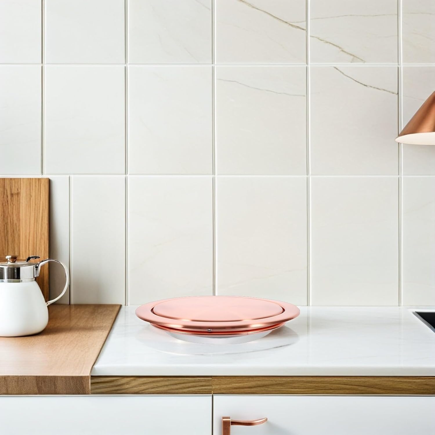 2pcs Stainless Steel round Trash Can Lid Embedded Countertop Swing Flap Cover Recessed Garbage Bin Cover for Kitchen Bathroom Waste Chute 18-20cm Opening