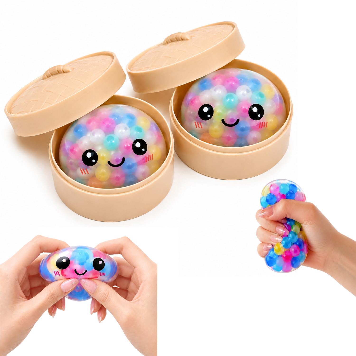2 Pcs Dumpling Squishy, Squishy Ball with Soft Texture and Fun Shapes, Sensory Fidget for Play and Collection, Party Favors, Dreamy Bead Buns with Steamer-image-7