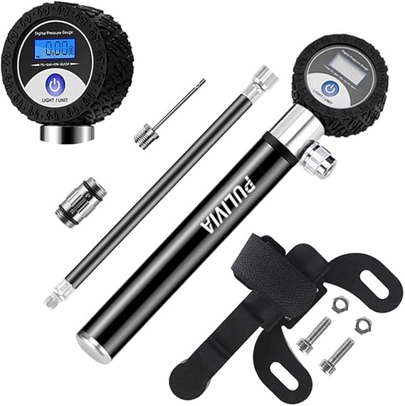 PULIVIA Bike Mini Pump with Digital Pressure Gauge, 210 PSI Aluminum