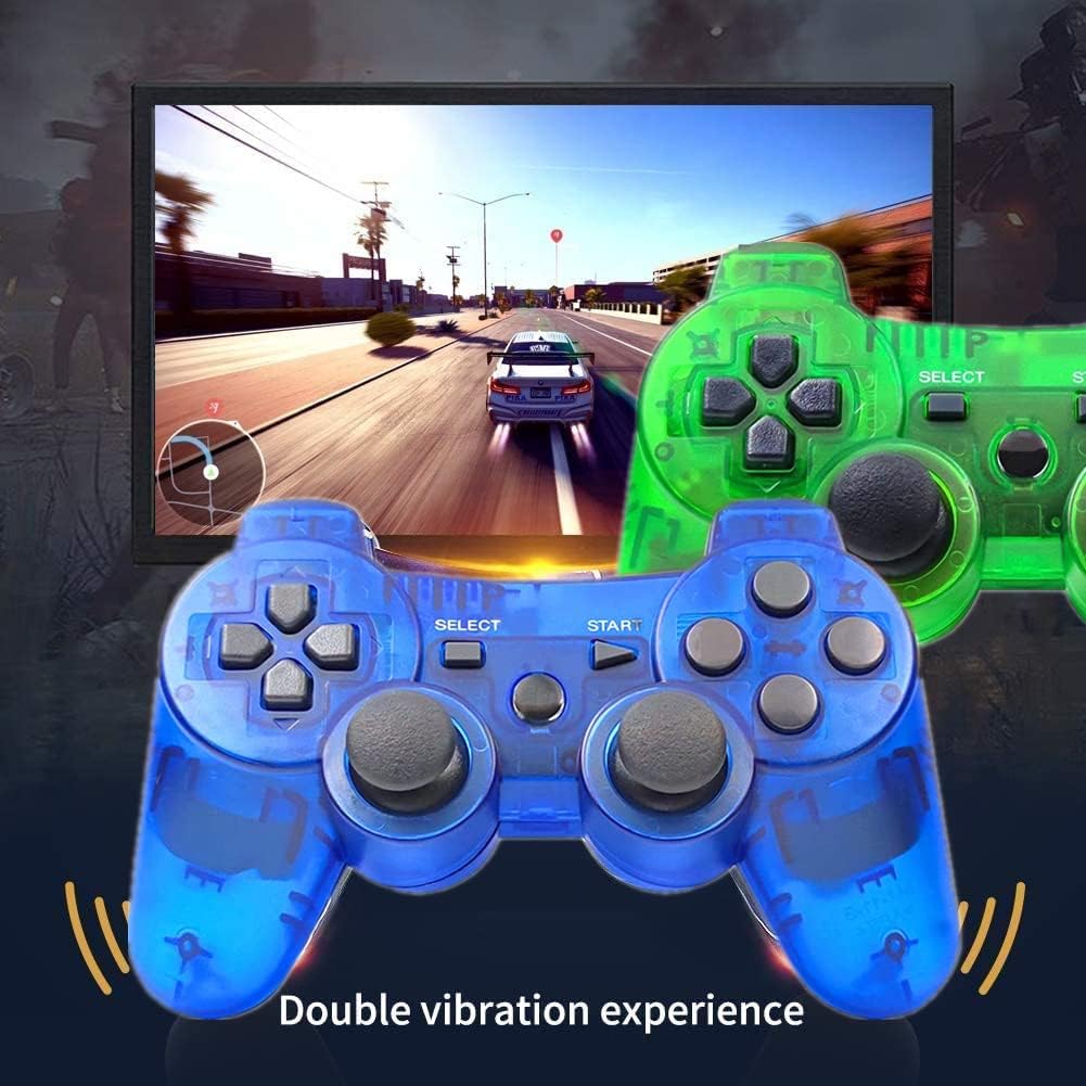 PS-3 Controller 2 Pack, Dual Shock 3 Wireless Gamepad Joystick for PlayStation 3, Compatible with PS-3 Console, Ergonomic Design, Rechargeable Battery, Vibration Feedback - 2 Controllers in Set