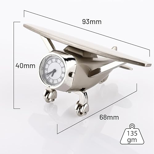 Miniatura 3 de Aeroplane - Reloj de mesa en miniatura con ruedas giratorias, elegante reloj de escritorio analógico y peso de papel, ajuste manual, fácil reemplazo