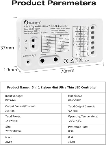 Miniatura 2 de GLEDOPTO Zigbee 3.0 Mini 5 en 1 RGBCCT controlador de tira LED 5V 12V 24V 6A Funciona con la aplicación Tienda Echo Plus  control de voz