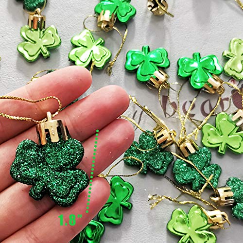 30 PCS St. Patrick's Day Shamrocks Ornament Set, Good Luck Clover Hanging Bauble Trefoil Pendant Decoration for Keyring Tree Shelf Home Decor Irish Festival, 3 Style