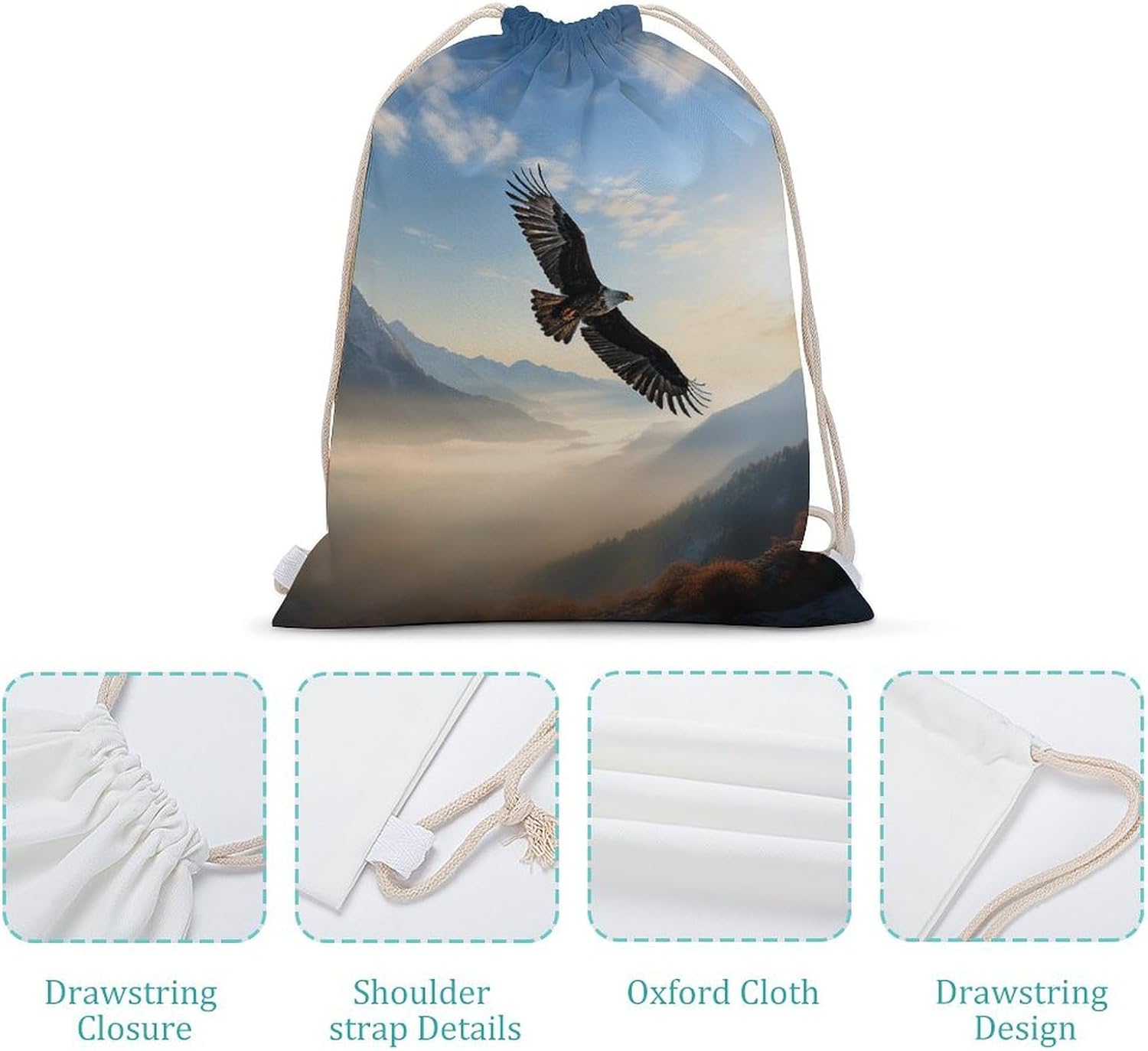 Drawstring Backpack Eagle Mountains Printed Sport Gym Drawstring Bag Lightweight Cinch Sacks Backpack Drawstring Bags for Yoga Sport Gym Beach Travel Backpacks