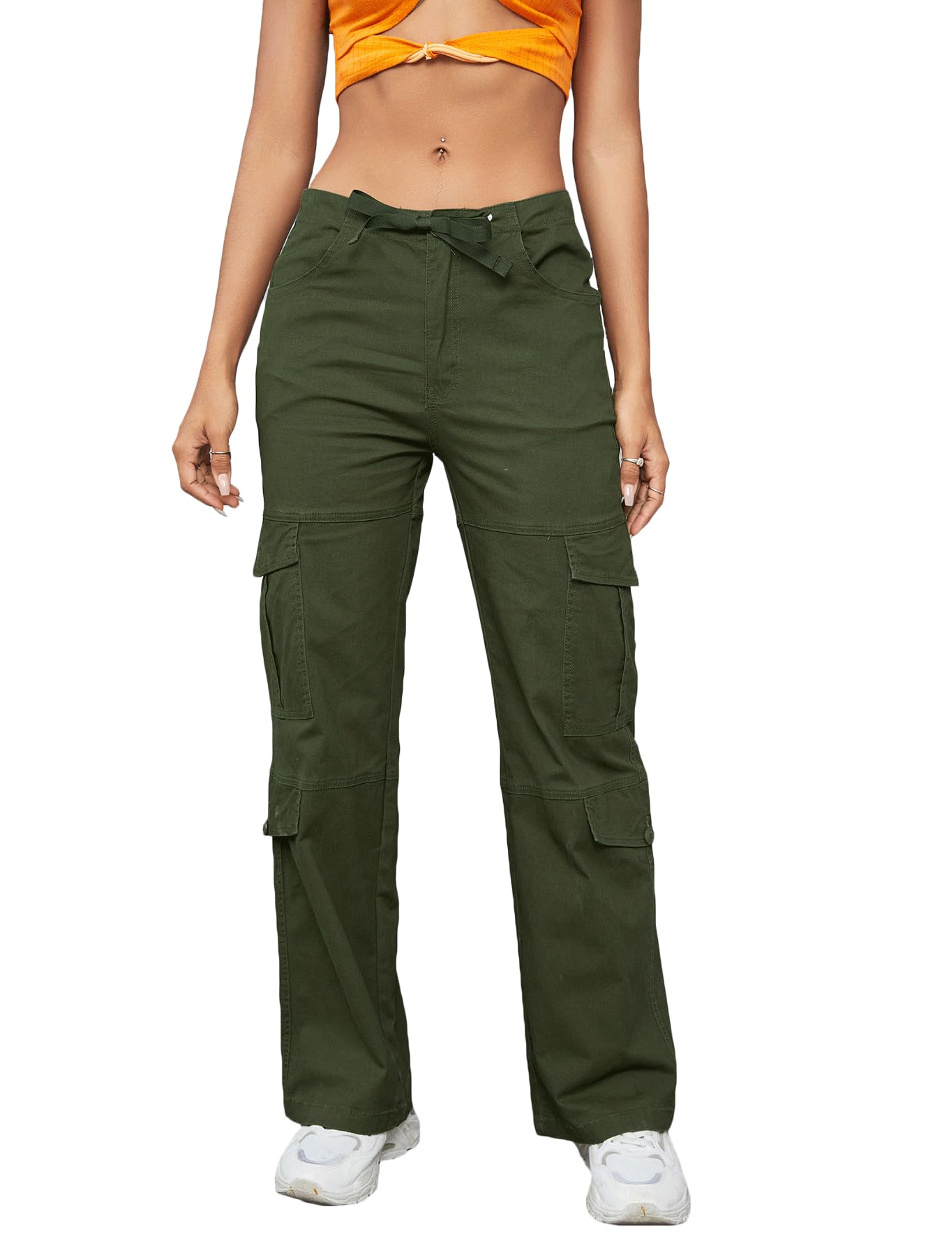 High Waist Stretch Cargo Pants Women Baggy Multiple Pockets Relaxed Fit Straight Wide Leg Y2K Pants