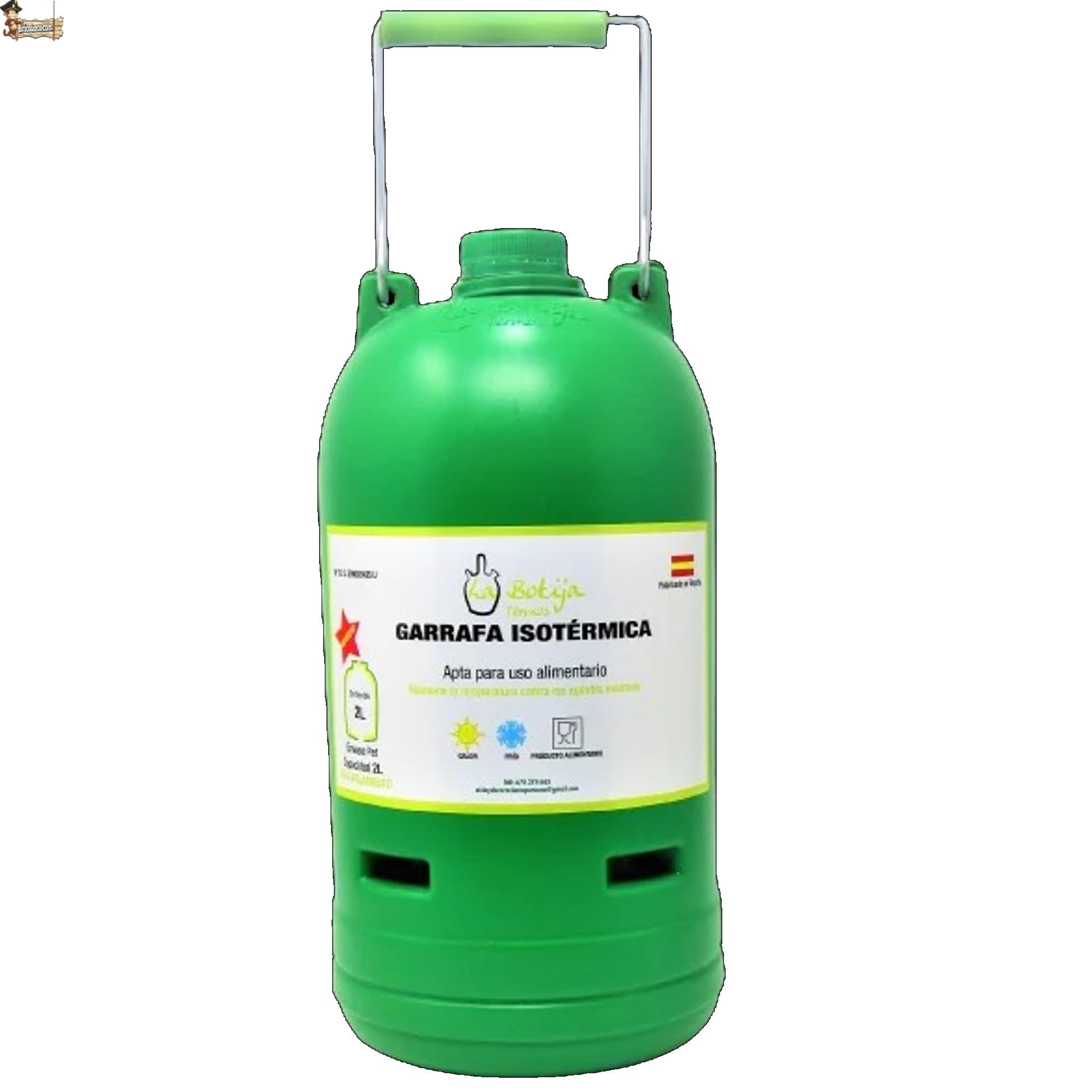 BricoLoco.com Garrafa térmica para agua, café o cualquier líquido, fría o caliente. Bidón termo de 5 litros con asa metálica y tapón roscado. (1, 5 litros)