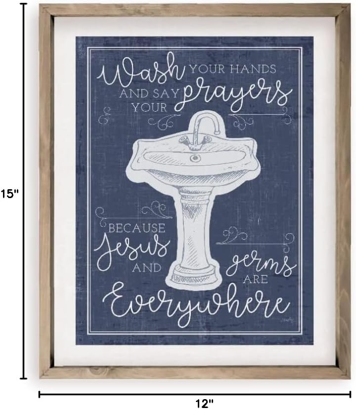 Wash Your Hands And Say Your Prayers Funny Bathroom Farmhouse Style Wood Wall Decor Sign With Frame 12x15