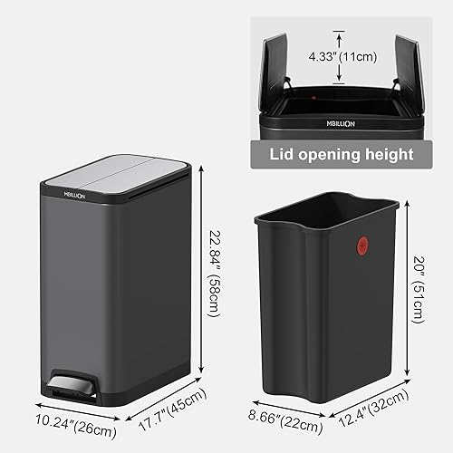 Miniatura 3 de Mbillion Cubo de basura con forro de 35 litros9.3 galones, tapa de mariposa, abierto, cierre silencioso, rectangular, de acero inoxidable, con pedal