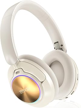 Noise Cancelling Over Ear Wireless Bluetooth Headphones with Microphone, 65h Playtime, Clear Calls, Comfort Fit for Travel Beige