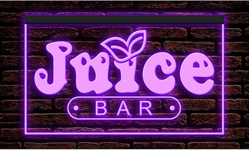 110034 OPEN Juice Bar Cafe Apple Orange Fruit Shop Display LED Letrero de neón con luz LED (12 x 8 pulgadas, morado)