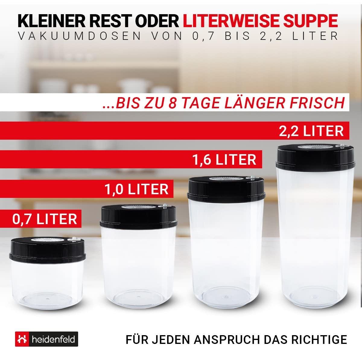 Heidenfeld Vakuumbehälter für Vakuumierer HF-VK100-0,7-2,2 Liter - Vakuumpumpe - Pumpe - Vakuum Behälter - Vakuumdosen (1.0 L Behälter)