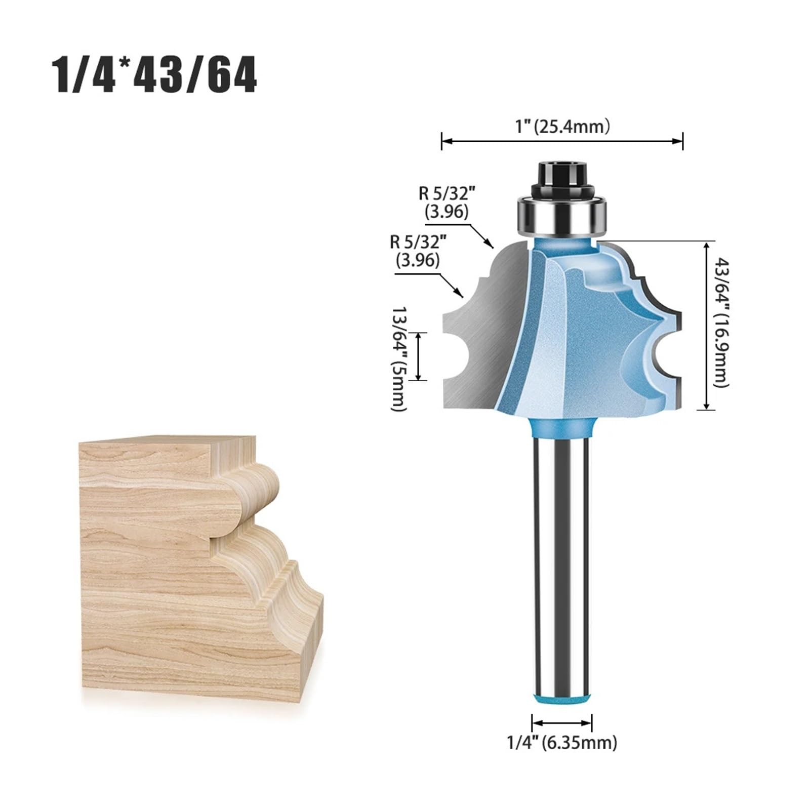 6mm 1/4in vástago inglete puerta de gabinete moldura Router Bits línea fresado carpintería(0.25inx16.9mm)