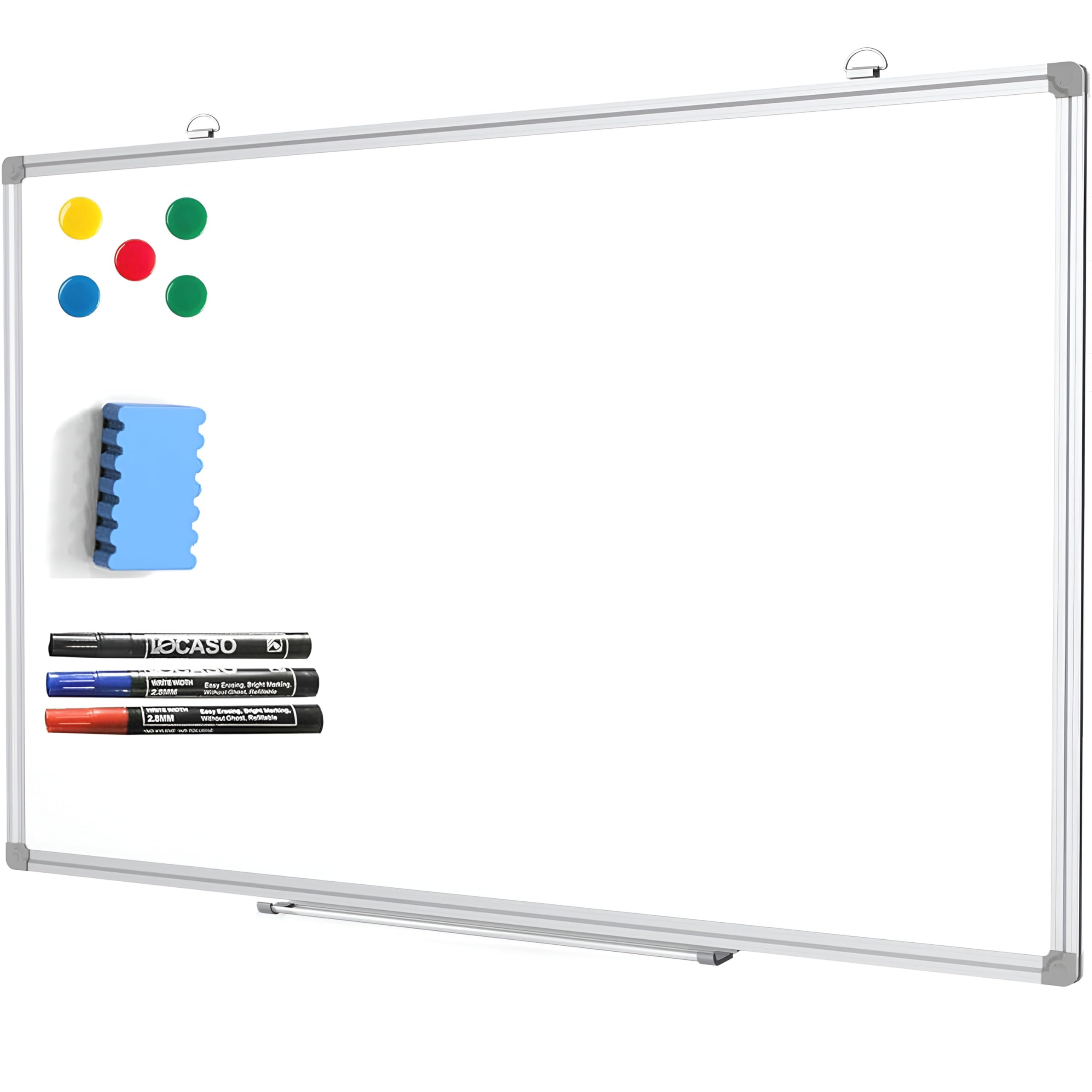 Splinktech ® Magnetic Whiteboard (W900xH600mm) Office Supplies Dry Erase Cleaner Wipe White Board Lightweight Aluminium Trim with Pen Tray Assorted Colours 3X Markers 5X Magnets 1x Eraser 90x60cm