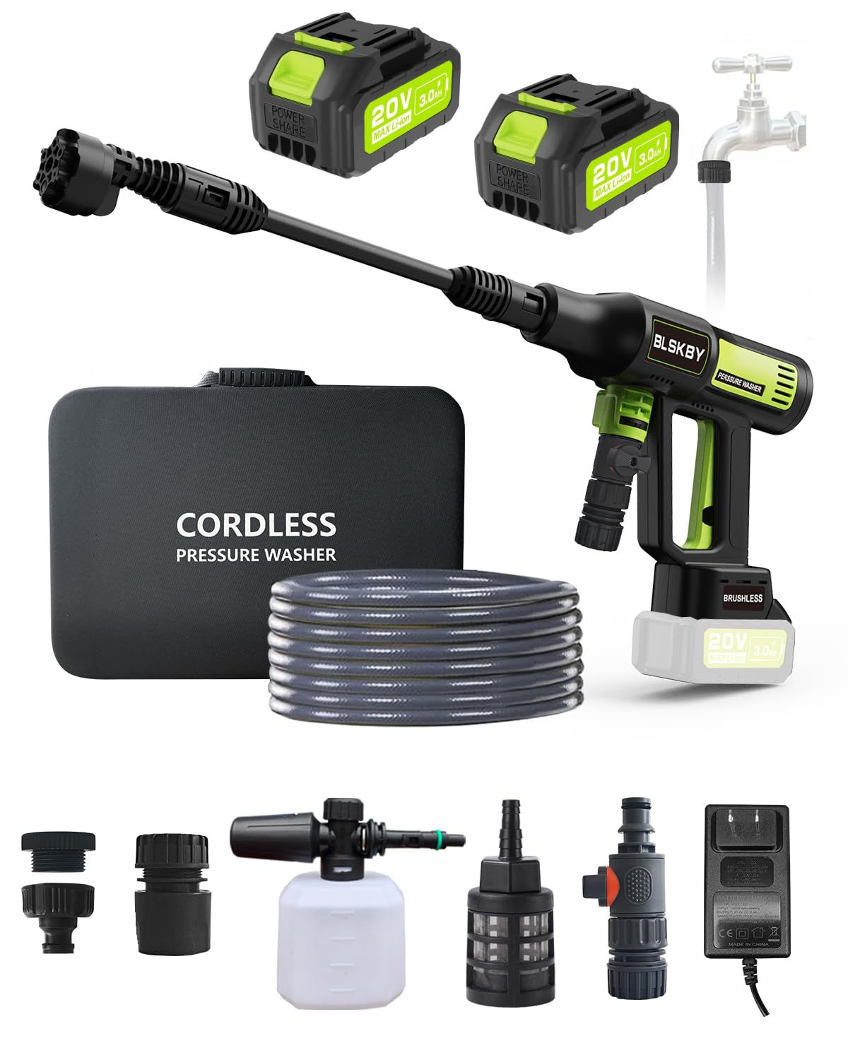 Portable Cordless Pressure Washer 2 Batteries - 1200PSI Brushless Cordless Power Washer with 6-in-1 Nozzle, Adjustable Foam Cannon LCD Touch Screen for Car Garden