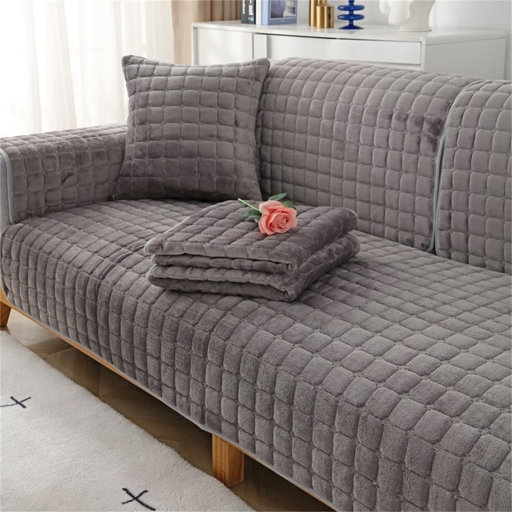 QIAQ Soft Velvet Sofa Covers Washable - Universal Non-Slip Sofa Cushion Covers 1 2 3 4 Seater Couch Covers for Sectional Sofa (90x160 cm,Dark gray)