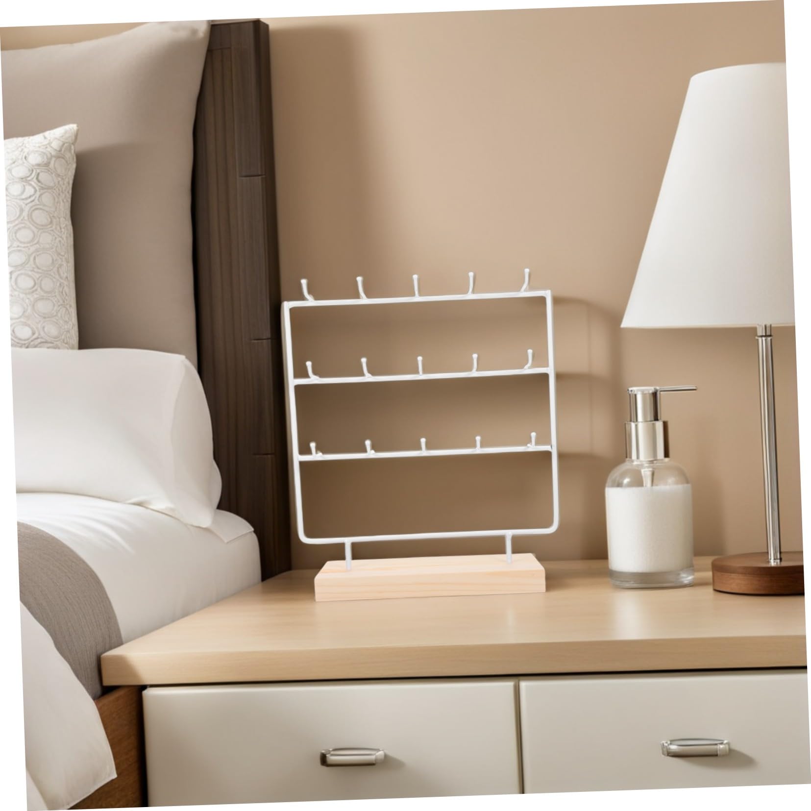 TOYANDONA Espositore in Ferro e Legno 3 Livelli Orecchini Bianco