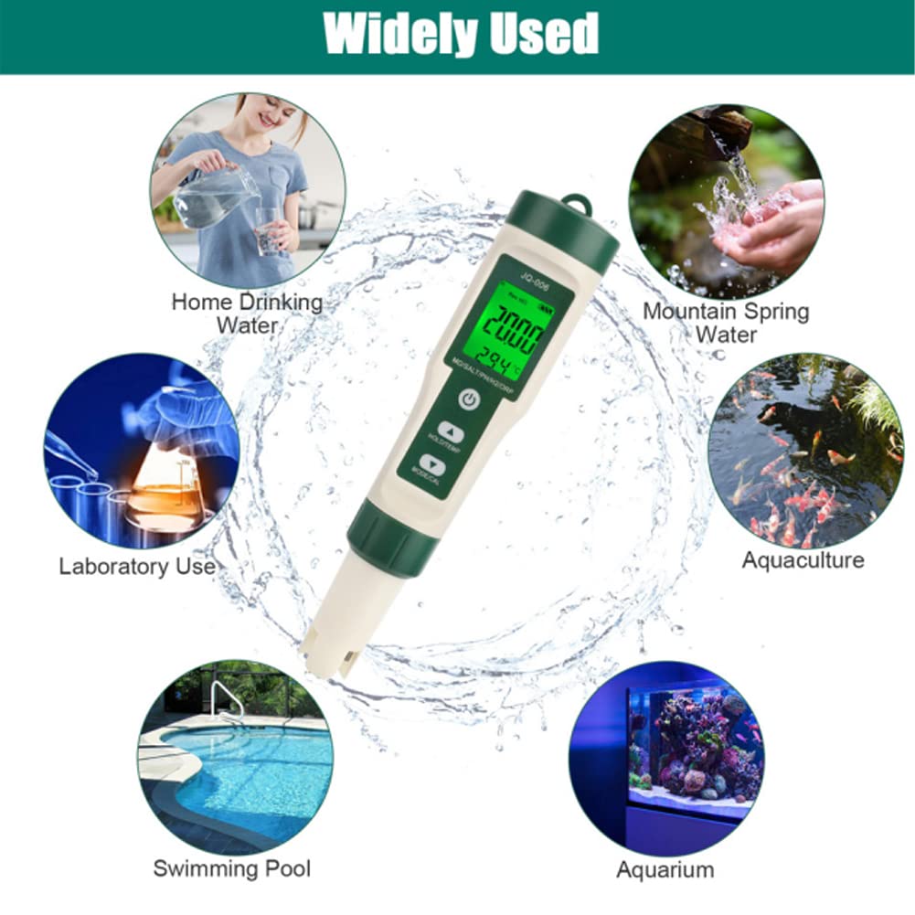 10 in 1 Wasserqualität Tester PH/TDS/SALT/SG/ORP/EC/Hydrogen/Resistivität/TEMP/Nährstoff Professionelle hohe Genauigkeit Prüfung Stift mit LCD für Trinkwasser Schwimmbad Aquarium (01)