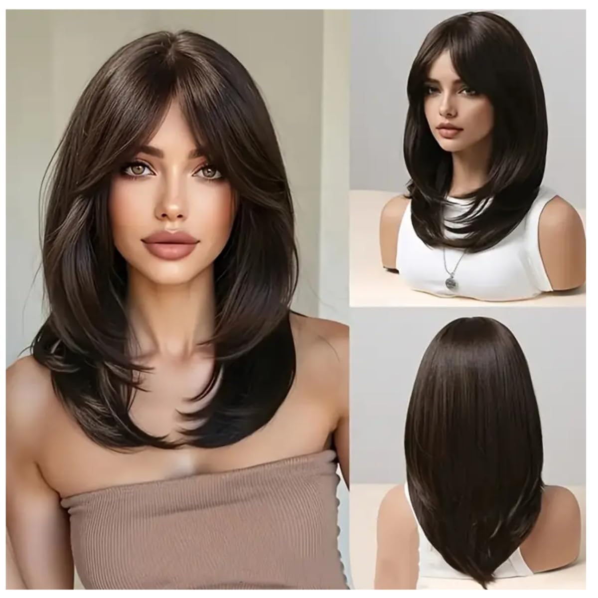Akashkrishna Hair Wigs for Women Full Head Hair Wigs for Ladies With Side Bangs Natural Brown Straight Hair Wig Fashion Cosplay Wigs With Wig Cap + Comb-image-41