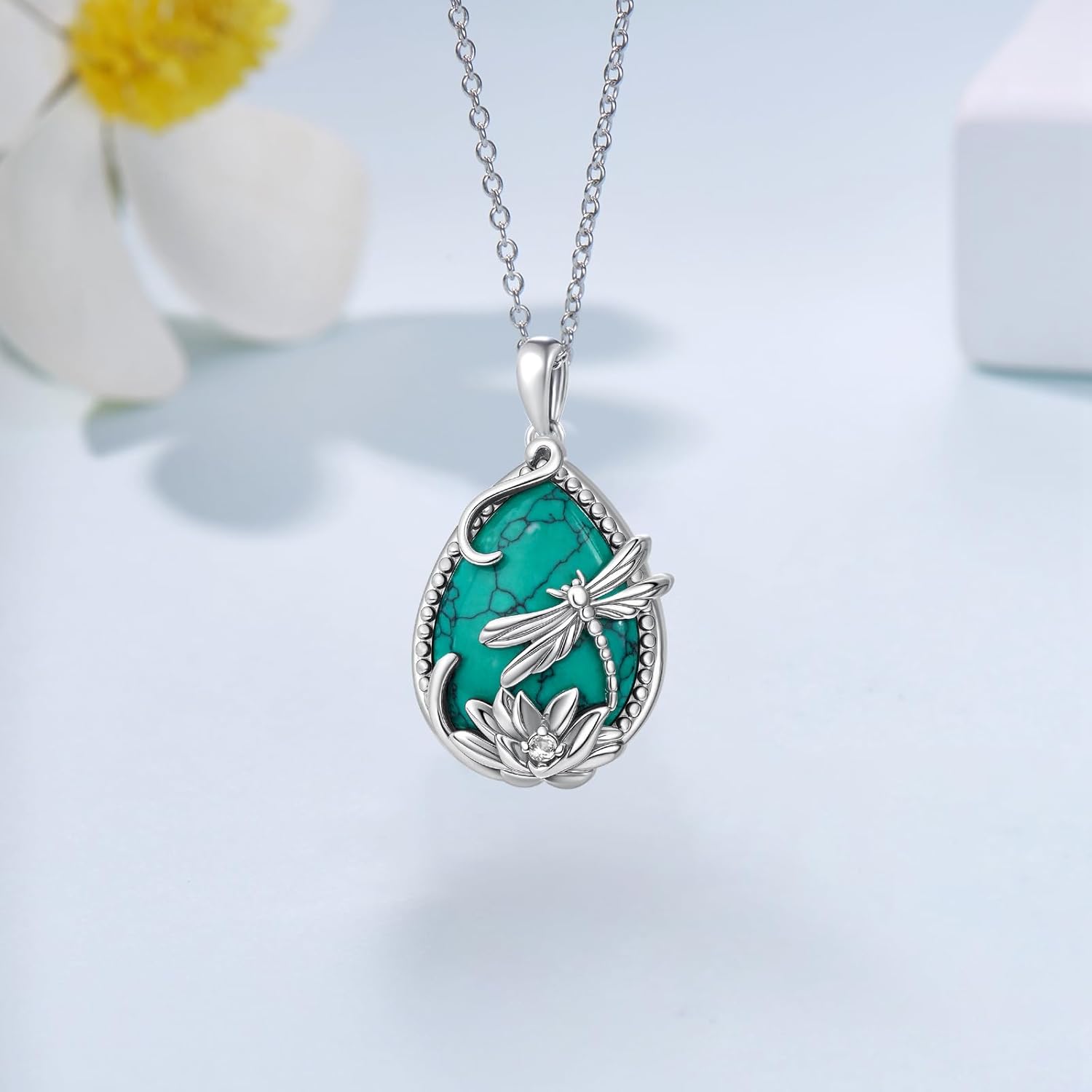 Dragonfly Turquoise Necklace 925 Sterling Silver Dragonfly Pendant Necklace Turquoise Jewelry Gifts for Women - Image 5