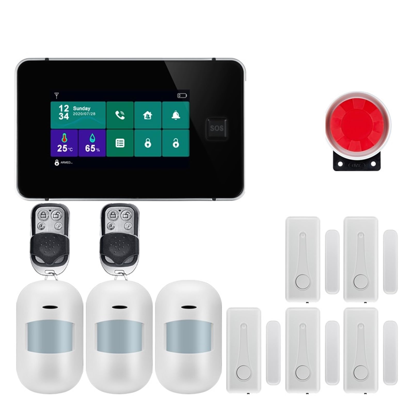 Sistema de Alarma para Casa, Kit inalámbrico de alarma antirrobo de 433mhz con de alarma de seguridad for el hogar GSM con trabajo de Sensor de movimiento,para el hogar(W8B5)